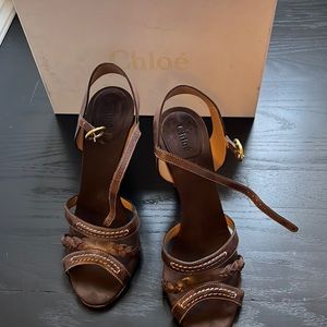 Chloe  - Turnia 514 Dark Brown leather heels with braided detail.